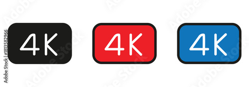 Showcase stunning 4K resolution with vibrant icons in black, red, and blue, perfect for highlighting video quality and enhancing user experience online