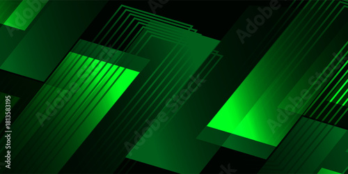 Green lines techno abstract background overlap layer on dark space with diagonal shape effect decoration. Modern graphic design element stripes style concept for web banner, card, or brochure cover