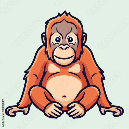 Cute cartoon orangutan sitting illustration.