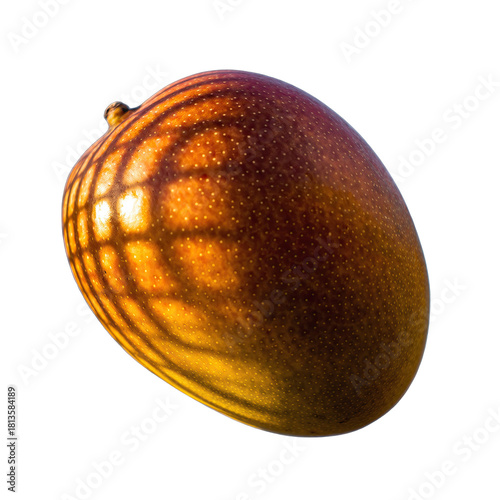 Single Ripe Mango Fruit With Sun Shadows Cast On Its Skin Detailed Texture Against Transparent Background Studio Shot