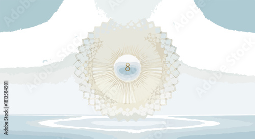 Intricate spherical structure glowing in a serene abstract environment.