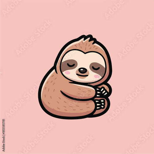 Cute Sloth Sleeping Peacefully on a Pink Background.
