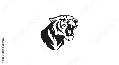Bold black and white tiger head logo or symbol isolated on white