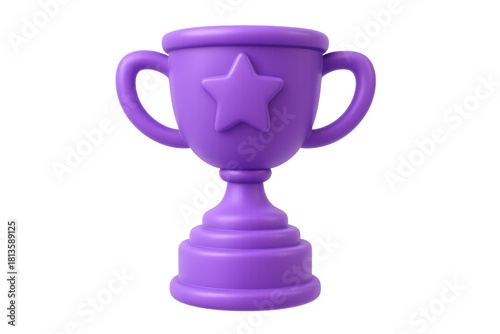 Purple 3d trophy with star icon representing winner, award, success, victory, prize, achievement, and championship
