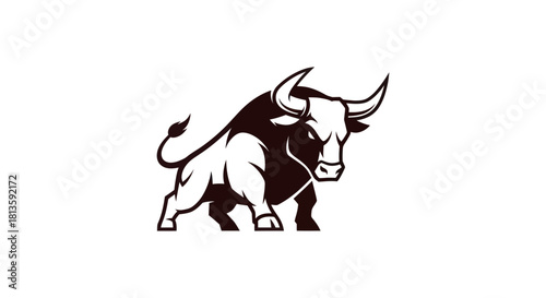 Bold bull illustration in black and white symbolizing power and strength