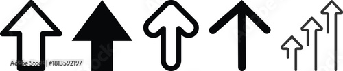 Set of four arrow icons, two outlined and two solid black, pointing upwards and to the right