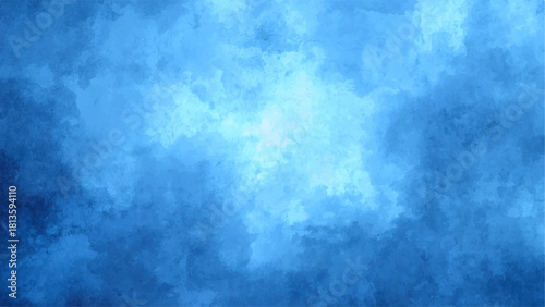 Abstract Dramatic Deep Blue Cloudscape Texture With Watercolor Background with Bright Central Glow for Fantasy, Sci-Fi, Aquatic & Digital Design.
