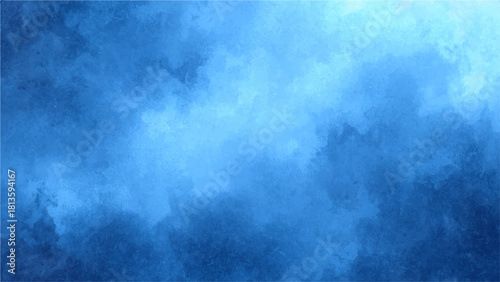 Abstract Dramatic Deep Blue Cloudscape Texture With Watercolor Background with Bright Central Glow for Fantasy, Sci-Fi, Aquatic & Digital Design.
