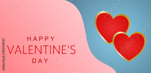 Happy Valentine's Day banner with red hearts background. Design for valentine's day