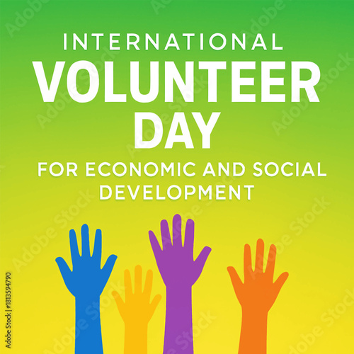 International volunteer day concept with raised colorful hands illustration