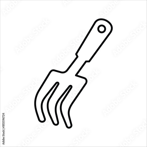 Vector graphic of a basic gardening hand tool, a cultivator fork design, representing various planting and weeding activities in the garden for enthusiasts