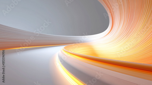 Fototapeta Naklejka Na Ścianę i Meble -  Abstract digital wave with flowing white-orange lines on a gray background, featuring dynamic motion, gradient lighting, and futuristic tunnel effect. Ideal for tech, design, and advertising use.