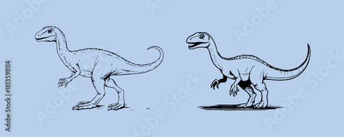Dynamic depiction of two dinosaurs showcasing distinct postures and features