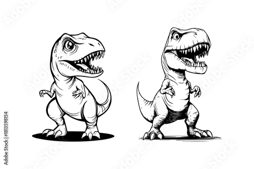 Playful dinosaurs in dynamic poses showcasing unique expressions and features