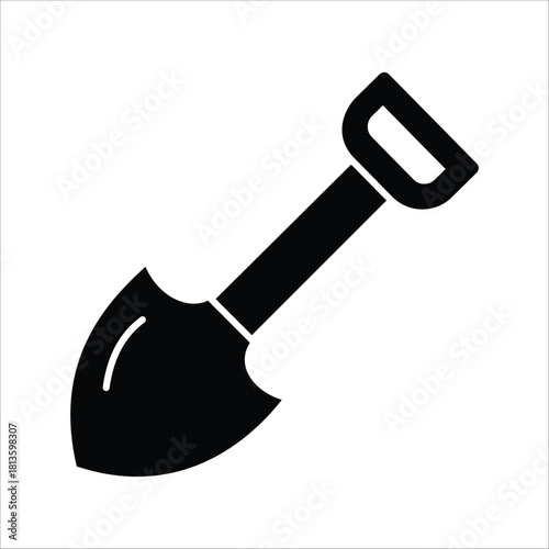 Black silhouette icon of a shovel, an essential tool for digging, gardening, and construction work, suitable for various digital and print design applications