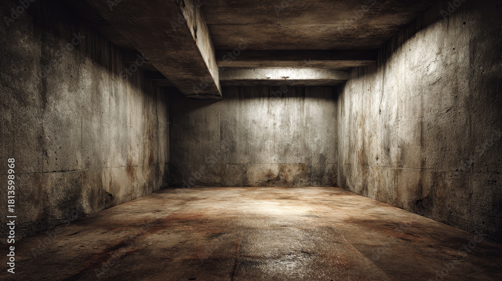 Obraz premium Old, empty grunge basement room with ample copy space.