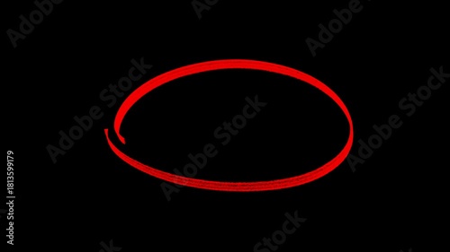 Hand-drawn red circle marker animation, Hand-drawn red circle highlight animation isolated transparent background in 4k alpha channel.