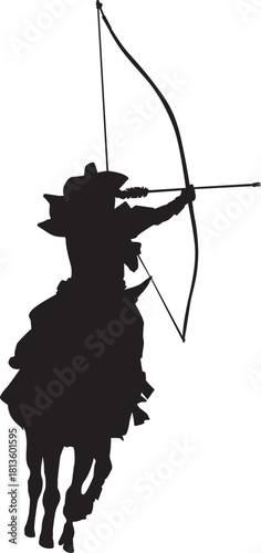 日本の伝統祭事である流鏑馬のシルエット