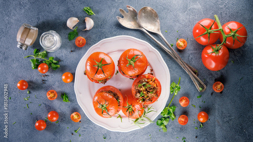 Fototapeta Naklejka Na Ścianę i Meble -  baked stuffed tomatoes with beef