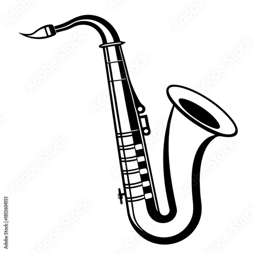 Stylized white saxophone silhouette on a dark background with a separate mouthpiece isolated on white background isolated on transparent background