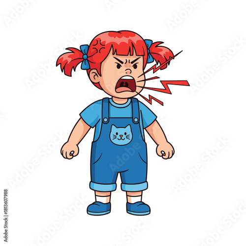 Angry Little Girl Screaming Tantrum Vector Illustration