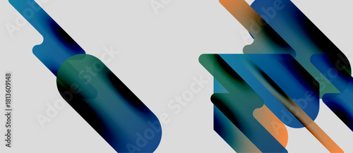 Abstract shapes overlap, creating dynamic composition. Blue, green, orange hues blend smoothly. Minimalist design, modern aesthetic.