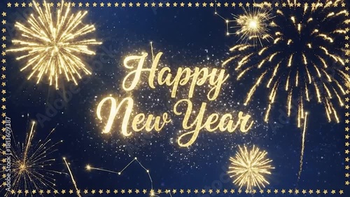 Wallpaper Mural Sparkling Golden Happy New Year Celebration Background with Festive Fireworks Display Torontodigital.ca