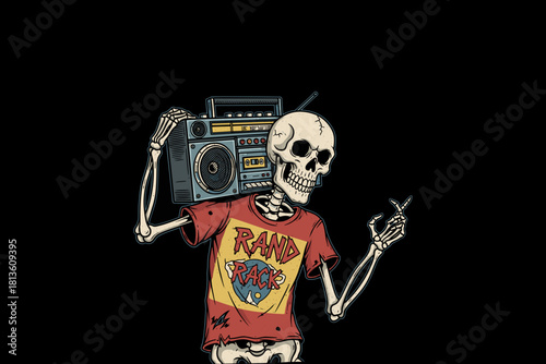 Skeleton with Boombox and Cigarette.