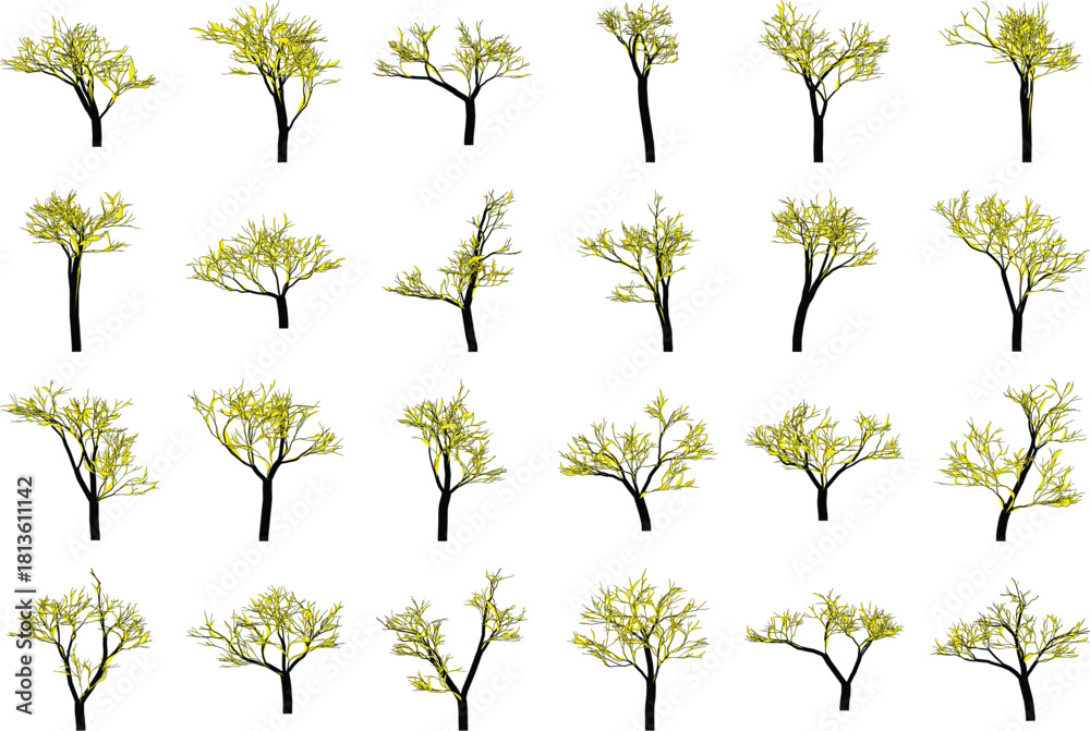 Obraz premium Abstract Trees Illustration in Minimalist Style with Yellow Leaves