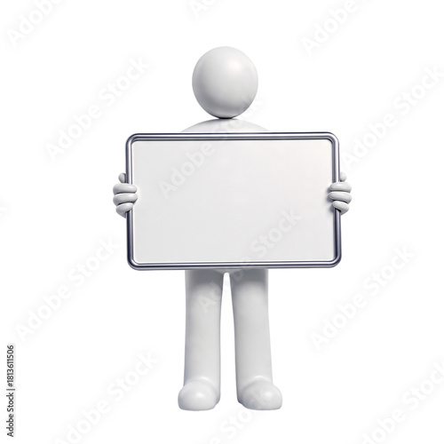 3D character with blank display board for business presentation - AI generated figure holding empty sign template for promotional content and messaging