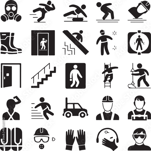Safety and hazard awareness symbols icons collection black and white