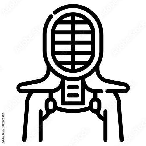 Japanese kendo. This is a vector single icon with a dashed line style. It is suitable for various purposes, including website design, mobile app design, and logo design.