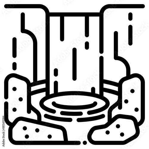 Zen garden. This is a vector single icon with a dashed line style. It is suitable for various purposes, including website design, mobile app design, and logo design.