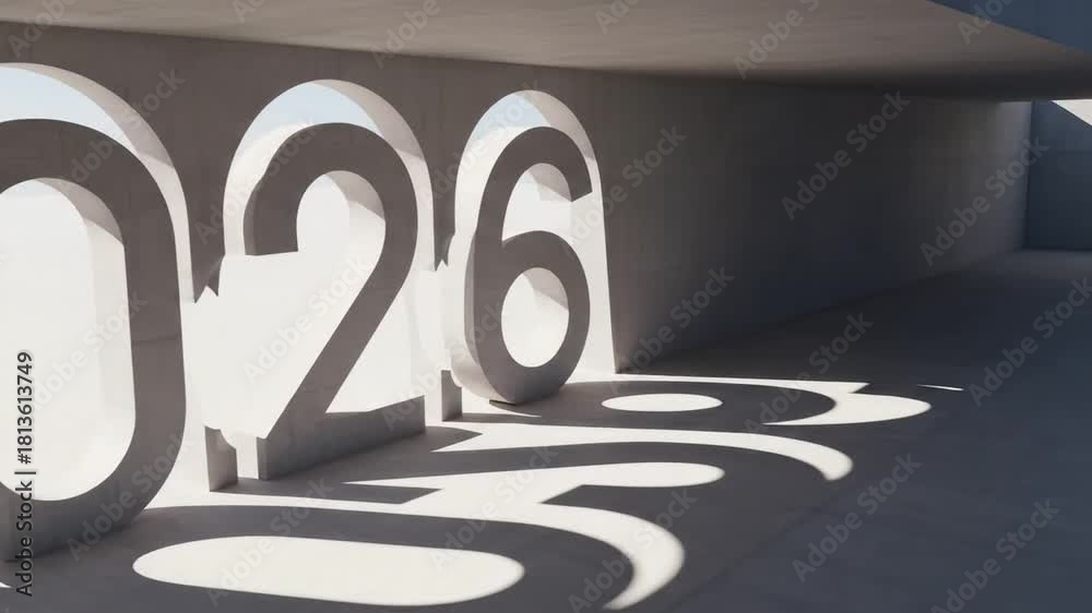 Three dimensional numbers with shadows indicating year 2026 for future ...