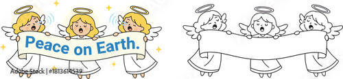 Cartoon Angels Singing Peace on Earth Banner for Christmas and Hope