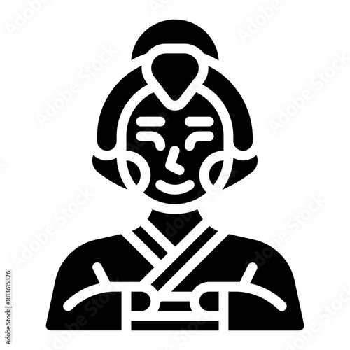 Geisha. This is a vector single icon with a solid style. It is suitable for various purposes, including website design, mobile app design, and logo design.