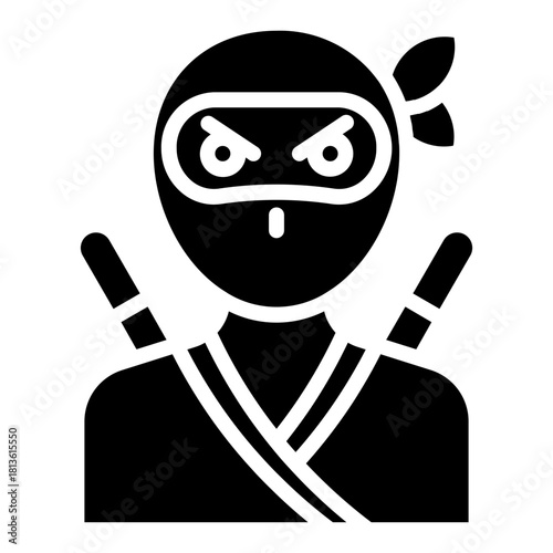 Japanese ninja. This is a vector single icon with a solid style. It is suitable for various purposes, including website design, mobile app design, and logo design.
