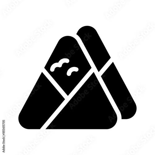 Onigiri. This is a vector single icon with a solid style. It is suitable for various purposes, including website design, mobile app design, and logo design.