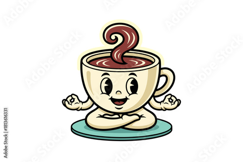 Cute Coffee Cup Meditating in Zen Pose.