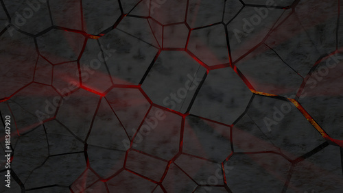 Fototapeta Naklejka Na Ścianę i Meble -  Captivating cracked earth texture with vibrant lava glow for backgrounds, gaming, and visual effects that adds raw energy and dramatic intensity