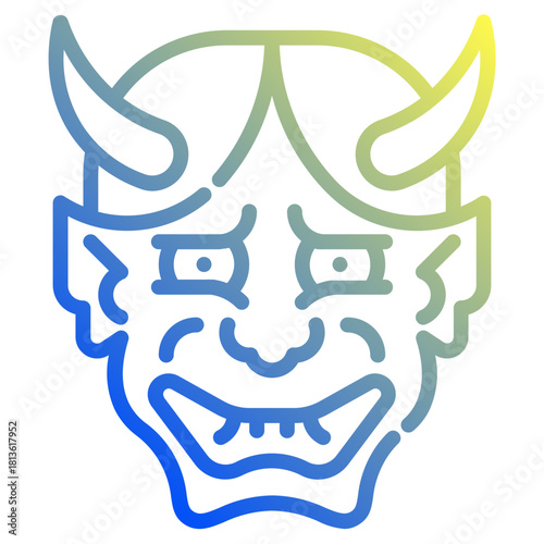 Hannya mask. This is a vector single icon with a dashed line gradient style. It is suitable for various purposes, including website design, mobile app design, and logo design.