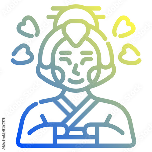 Geisha. This is a vector single icon with a dashed line gradient style. It is suitable for various purposes, including website design, mobile app design, and logo design.
