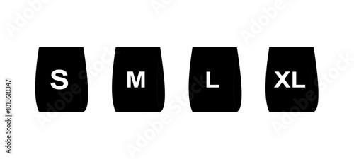 Size Clothing Labels.Size Tags in Black and White. Isolated.