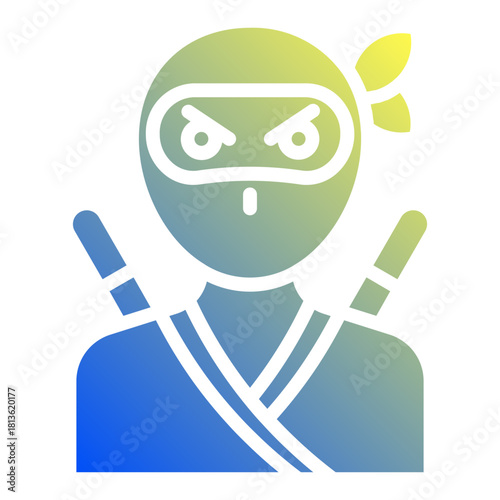 Japanese ninja. This is a vector single icon with a solid gradient style. It is suitable for various purposes, including website design, mobile app design, and logo design.