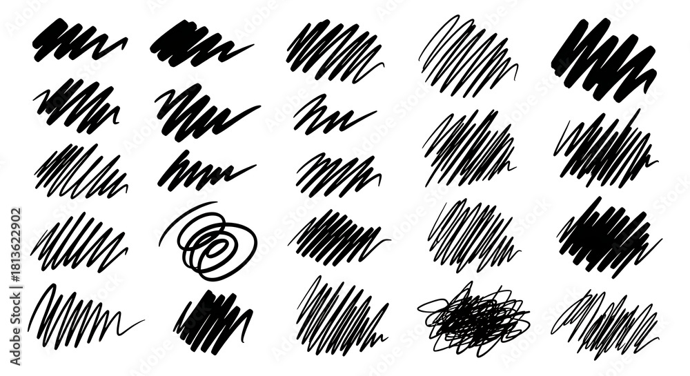 Naklejka premium Dynamic hand-drawn scribble textures for artistic design projects, perfect for adding raw, creative style to any visual, unique, and engaging elements