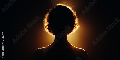 A silhouette of a woman with glowing backlit hair, creating a dramatic and mysterious portrait against a dark background.