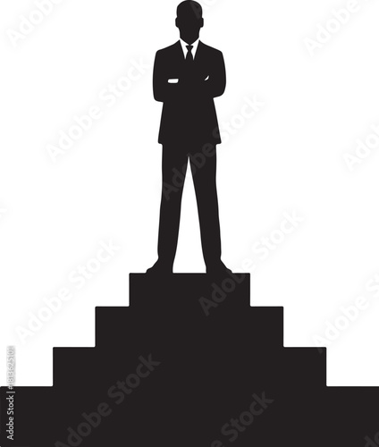 Business Leader Silhouette on Podium Vector – Successful Executive Standing on Top