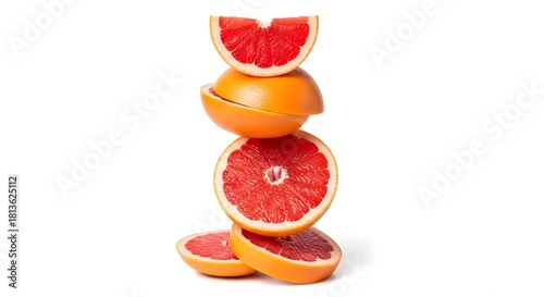 Stack of vibrant grapefruit slices isolated on a clean white background image