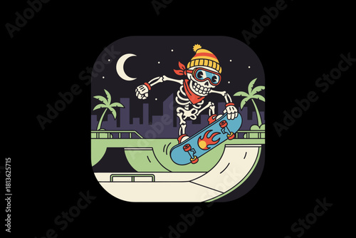 Skeleton Skater Performing Tricks at Night.