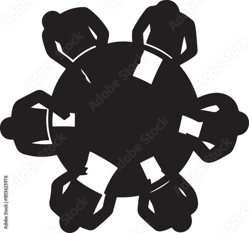 Business Team Roundtable Meeting Silhouette Vector – Top View Collaboration Icon